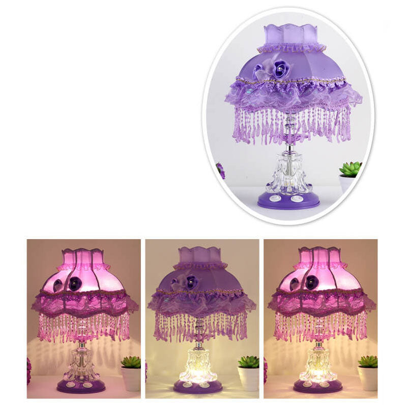 European Style Wedding Fabric Glass 1-Light Table Lamp Cuvalon