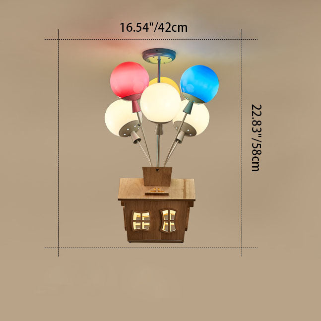Contemporary Creative Colorful Acrylic Balloon Log Cabin 7/9-Light Kids Semi-Flush Mount Ceiling Light For Bedroom Cuvalon