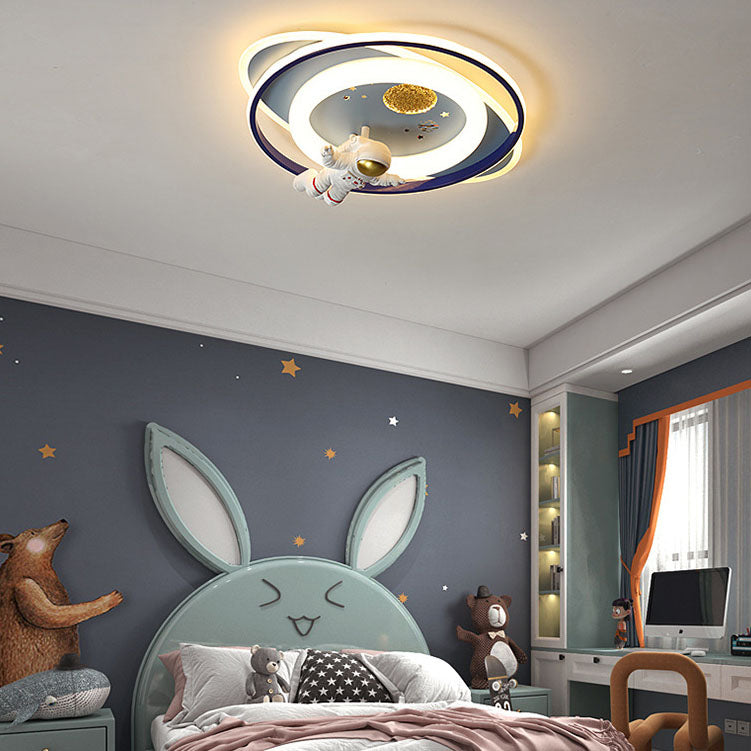 Modern Creative Kids Iron Cartoon Astronaut Rocket LED Flush Mount Ceiling Light Cuvalon