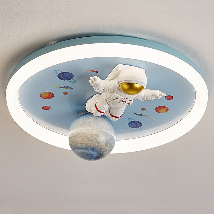Cartoon Creative Space Astronaut Resin LED Flush Mount Ceiling Light Cuvalon