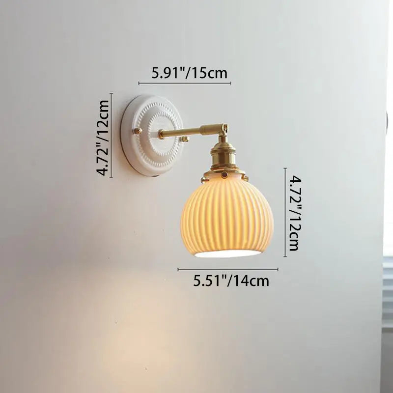 Traditional Vintage Round Ceramic Brass 1-Light Wall Sconce Lamp for Living Room Cuvalon