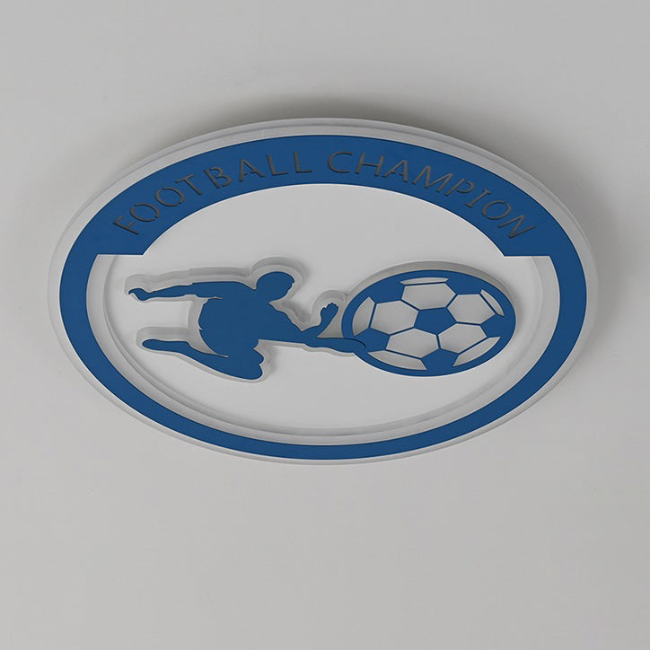 Contemporary Creative Kids Round Football Iron Acrylic LED Flush Mount Ceiling Light For Bedroom Cuvalon