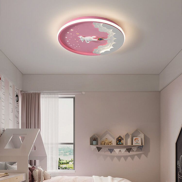 Modern Creative Cartoon Rocket Round LED Kids Flush Mount Ceiling Light Cuvalon