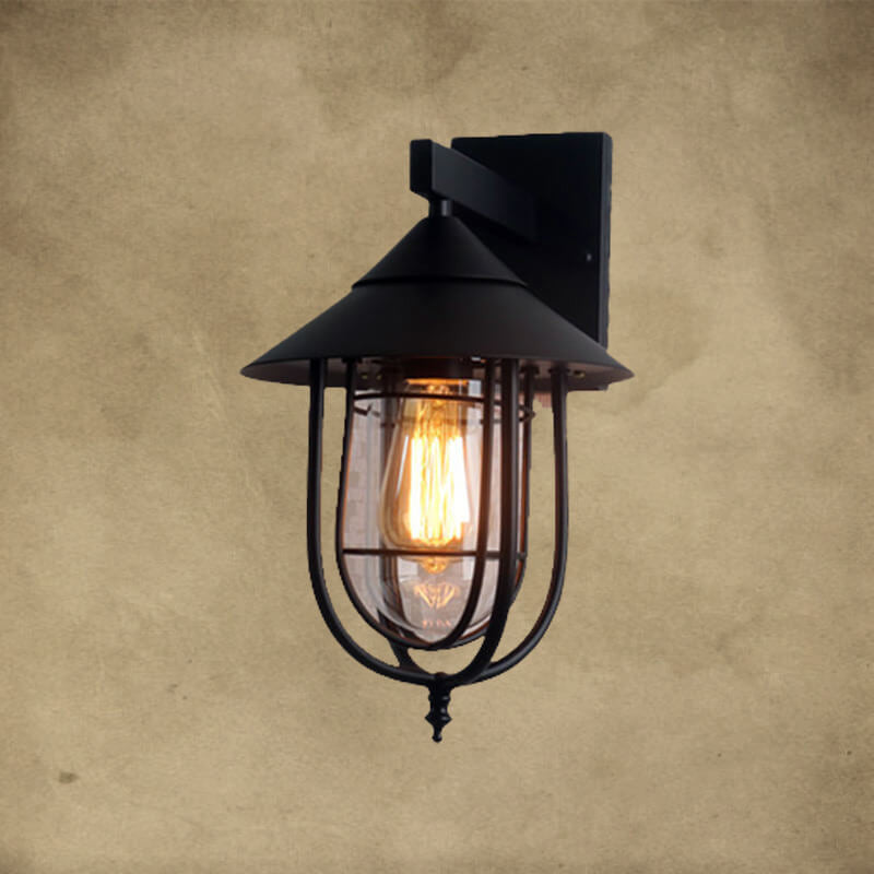 Vintage Industrial Iron Lantern Indoor Outdoor 1-Light Wall Sconce Lamp Cuvalon