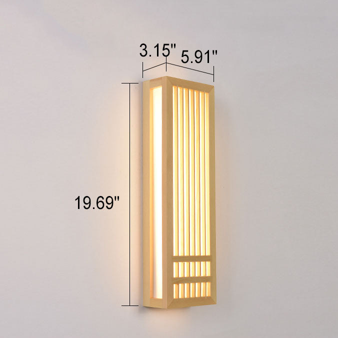 Simple Solid Wood Rectangular 1-Light Japanese Wall Sconce Lamp Cuvalon
