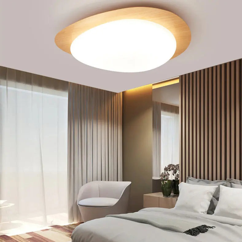 Contemporary Scandinavian Pebble Shape Iron Acrylic LED Flush Mount Ceiling Light For Bedroom Cuvalon