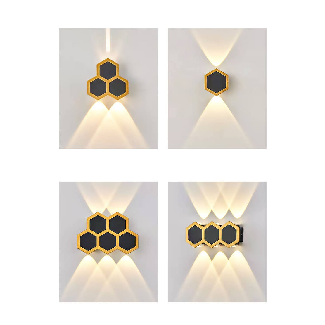 Outdoor Simple Hexagonal Combination Black Gold LED Wall Sconce Lamp Cuvalon