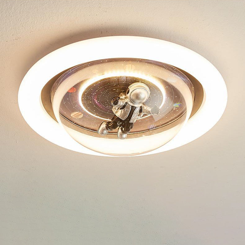 Contemporary Creative Cartoon Planet Resin Astronaut Acrylic Round Shade LED Kids Flush Mount Ceiling Light For Bedroom Cuvalon