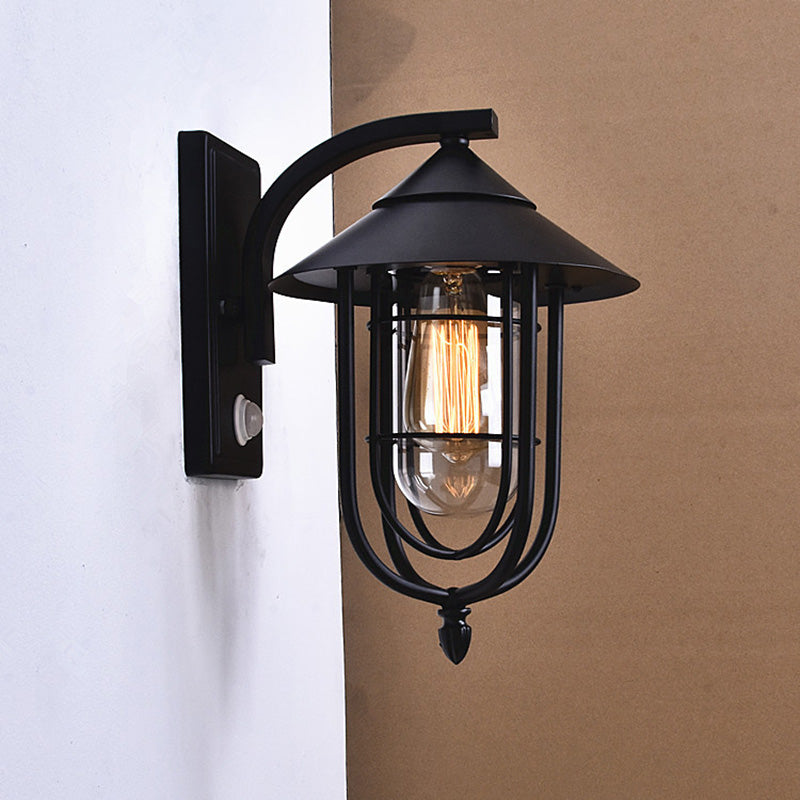 Contemporary Industrial Human Sensing Iron Glass 1-Light Outdoor Wall Sconce Lamp For Garden Cuvalon
