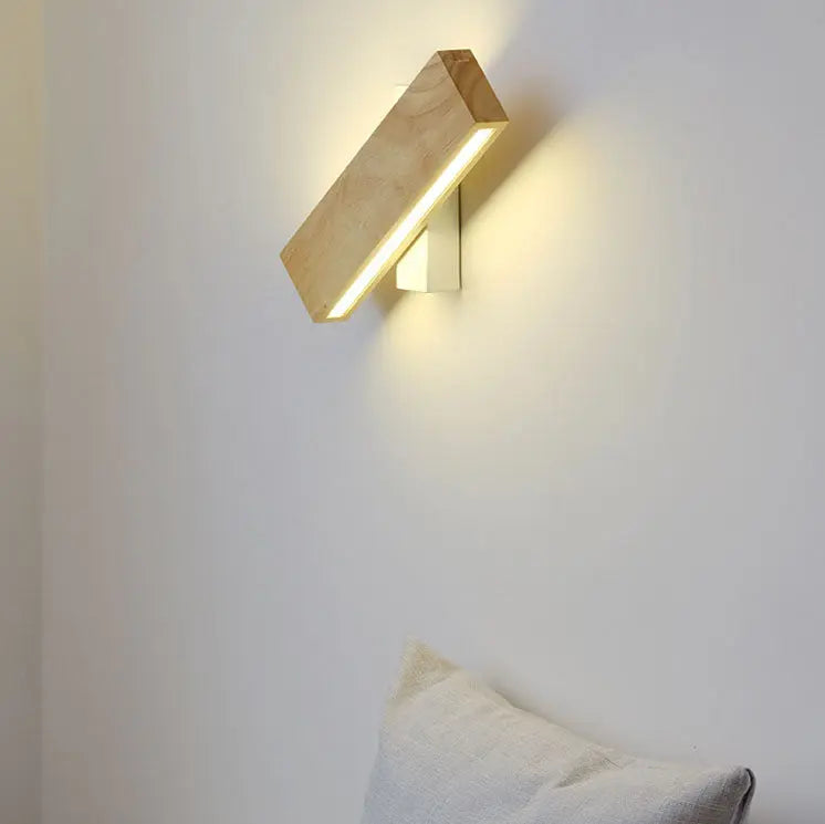 Japanese Minimalist Log Rectangular Flat Rotatable LED Wall Sconce Lamp Cuvalon