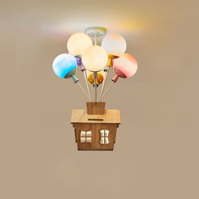 Contemporary Creative Colorful Acrylic Balloon Log Cabin 7/9-Light Kids Semi-Flush Mount Ceiling Light For Bedroom Cuvalon