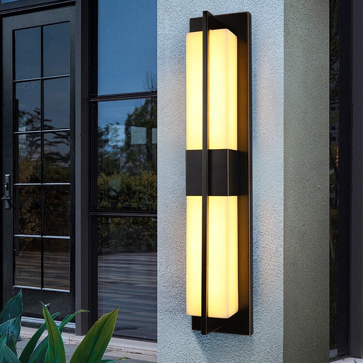 Modern Transitional Rectangular Copper Marble LED Outdoor Wall Sconce Lamp For Outdoor Patio Cuvalon