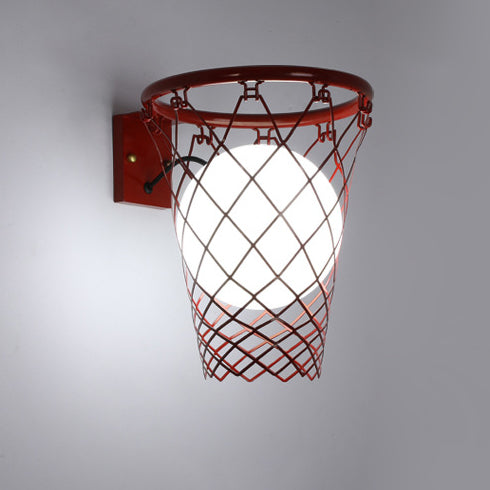 Modern Art Deco Kids Iron Glass Basketball Hoop 1-Light Wall Sconce Lamp For Bedroom Cuvalon