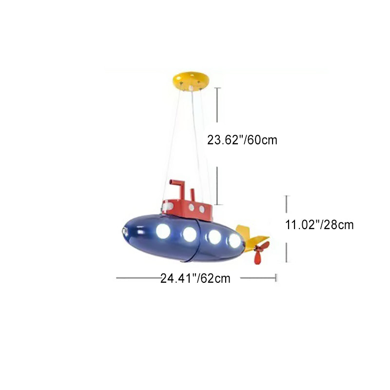 Contemporary Creative Cartoon Submarine Iron LED Kids Chandelier For Bedroom Cuvalon