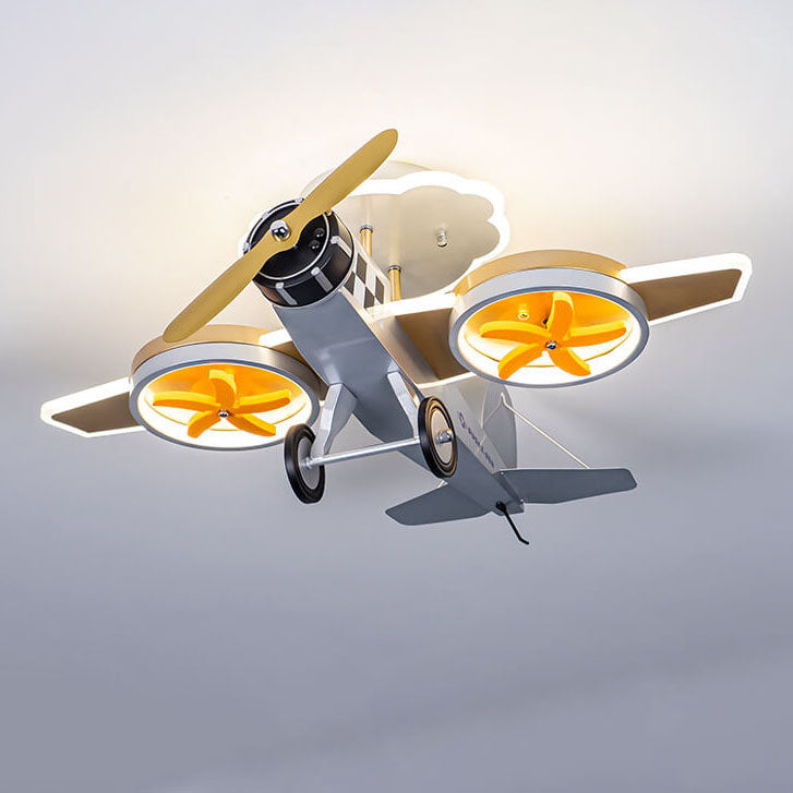 Creative Cartoon Airplane Iron Acrylic LED Kids Semi-Flush Mount Ceiling Light Cuvalon