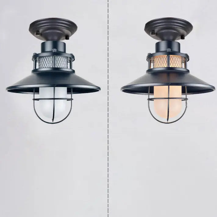 Outdoor Waterproof Iron Frosted Glass 1-Light Semi-Flush Mount Ceiling Light Cuvalon
