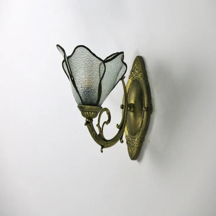 Vintage Tiffany Petals Stained Glass 1-Light Wall Sconce Lamp Cuvalon
