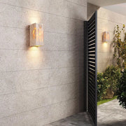Modern Minimalist Square Rectangle Yellow Travertine LED Wall Sconce Lamp For Outdoor Patio Cuvalon