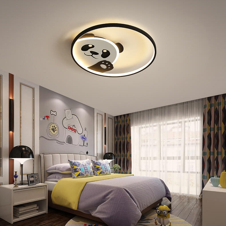 Cartoon Cute Panda Round LED Flush Mount Ceiling Light Cuvalon