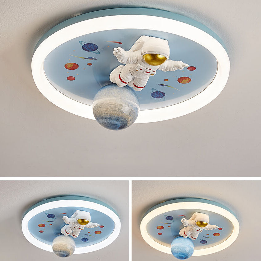 Childlike Cartoon Resin Astronaut Round Acrylic LED Flush Mount Ceiling Light Cuvalon
