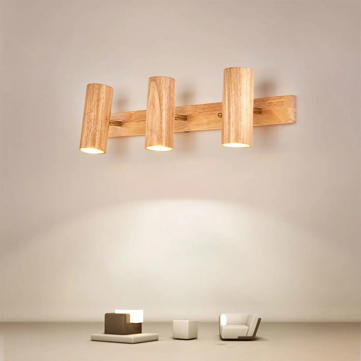 Modern Minimalist Wood Track Spotlight 1/2/3 Light Wall Sconce Lamp Cuvalon