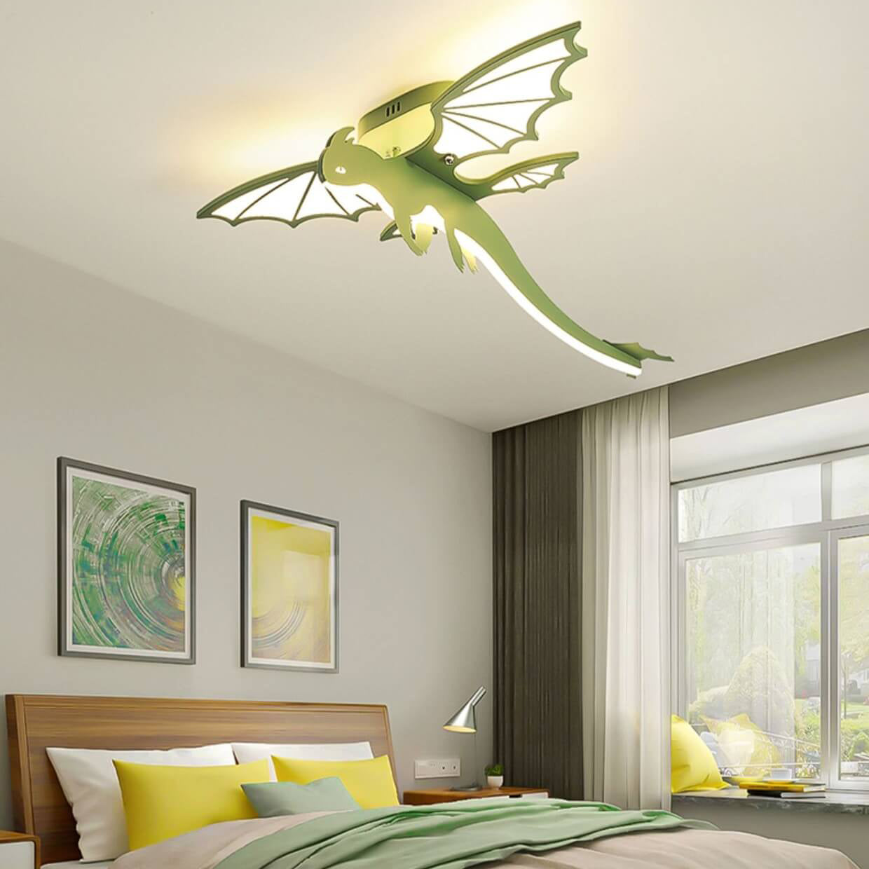 Contemporary Creative Acrylic Cartoon Dinosaur LED Semi-Flush Mount Ceiling Light For Bedroom Cuvalon