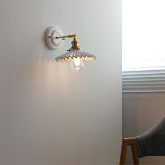 Vintage Japanese Ceramic Brass 1-Light Wall Sconce Lamp Cuvalon