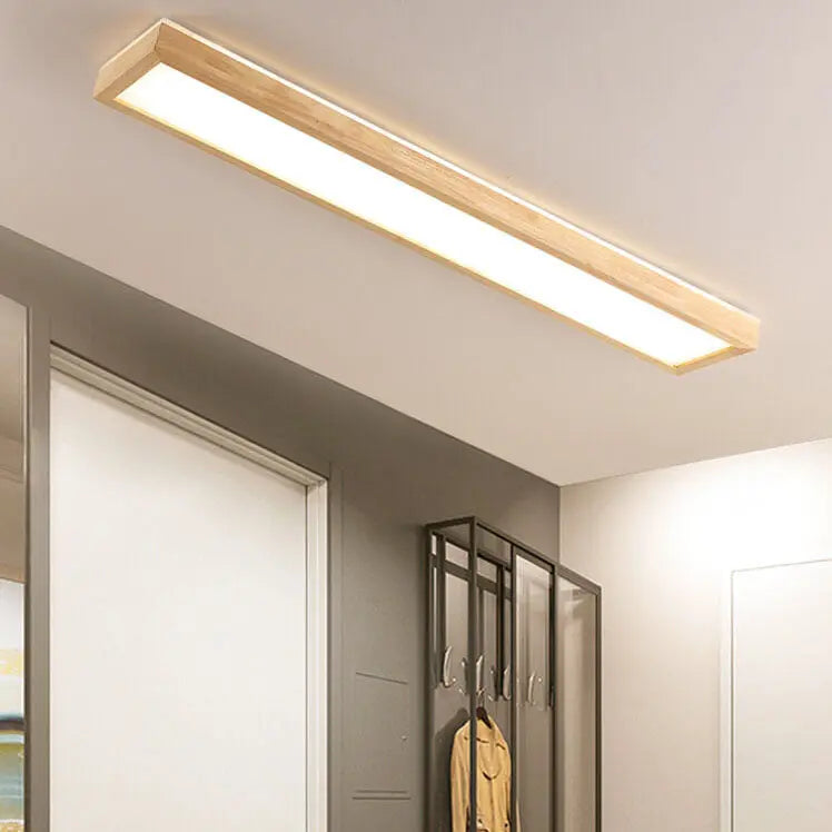 Japanese Minimalist Log Rectangular Walnut LED Flush Mount Ceiling Light Cuvalon