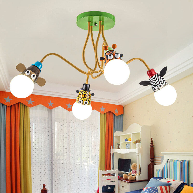 Cartoon Creative Animal Light Head 3/4/5 Light Kids Semi-Flush Mount Ceiling Light Cuvalon
