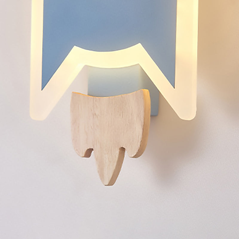 Contemporary Creative Kids Wood Acrylic Rocket LED Wall Sconce Lamp For Bedside Cuvalon