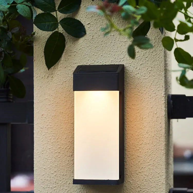 Solar Square Frosted Glass Waterproof Outdoor LED Wall Sconce Lamp Cuvalon