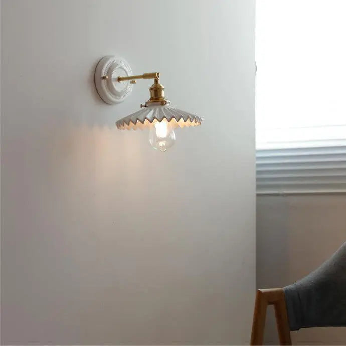 Traditional Vintage Round Ceramic Brass 1-Light Wall Sconce Lamp for Living Room Cuvalon