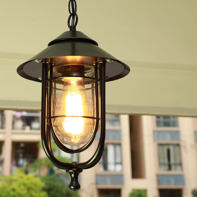 Industrial Vintage Aluminum Cage Glass 1-Light Outdoor Waterproof Pendant Light Cuvalon