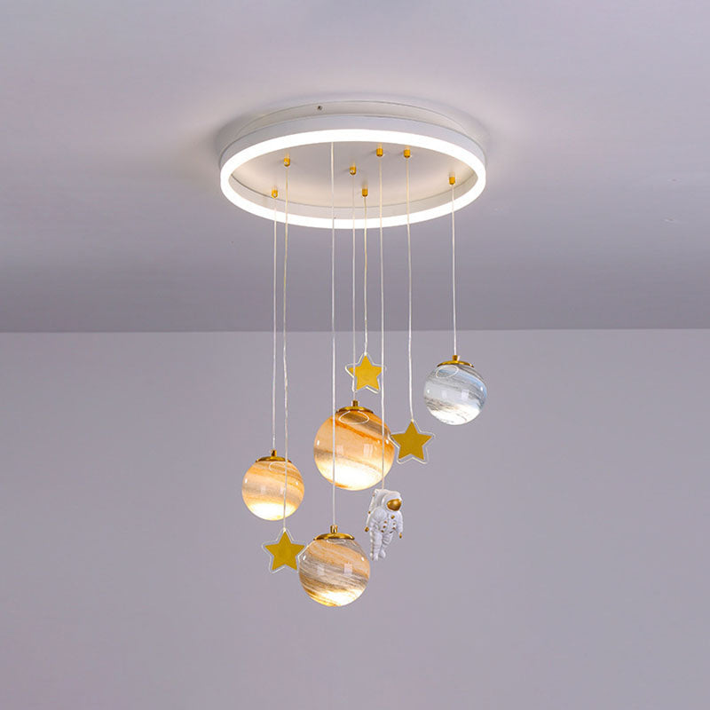 Contemporary Scandinavian Space Planet Acrylic Glass Round Shade LED Kids Flush Mount Ceiling Light For Bedroom Cuvalon