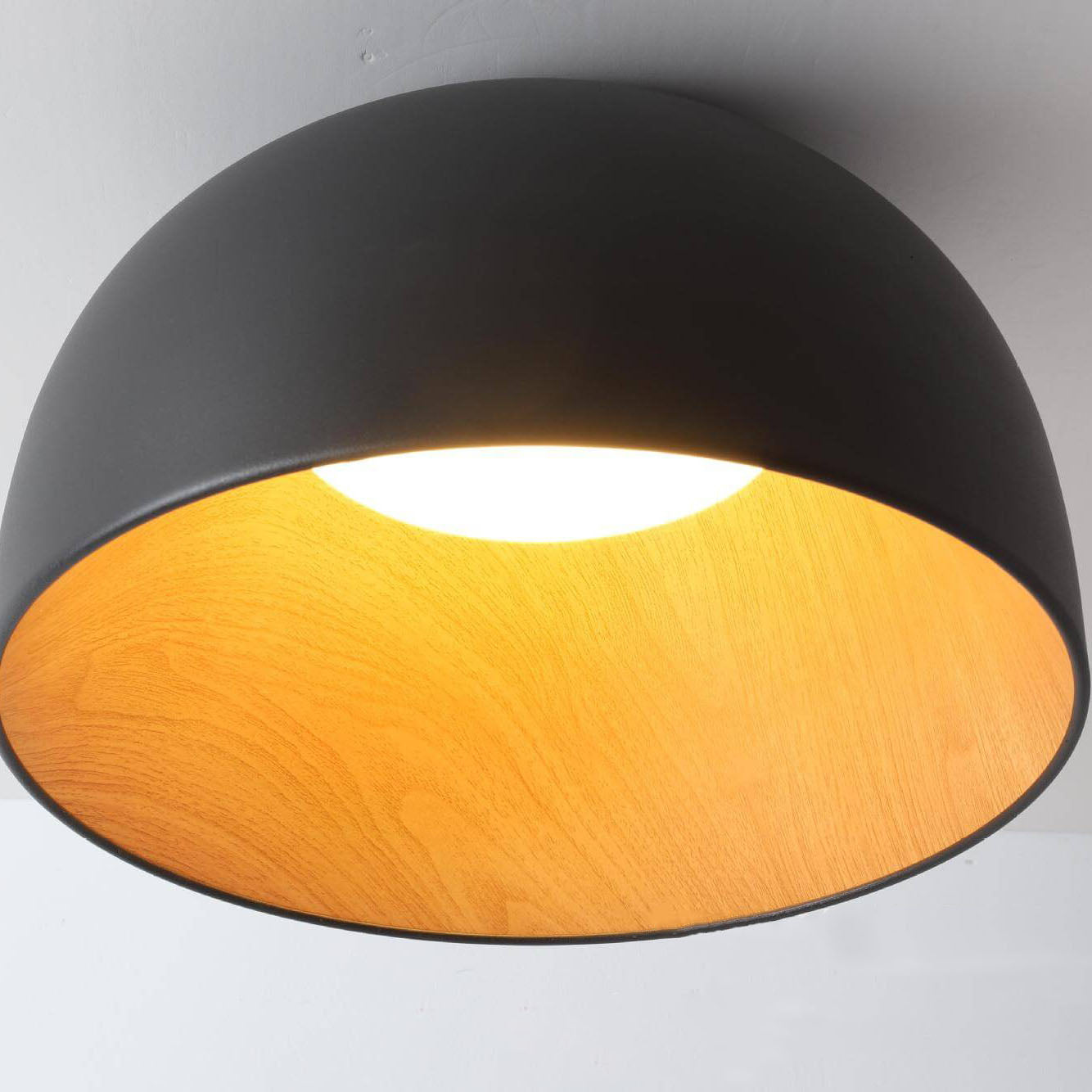Minimalist Wooden Bowl Iron LED Flush Mount Ceiling Light Cuvalon