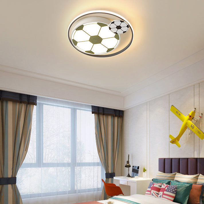 Contemporary Creative Cartoon Football Iron LED Kids Flush Mount Ceiling Light For Bedroom Cuvalon