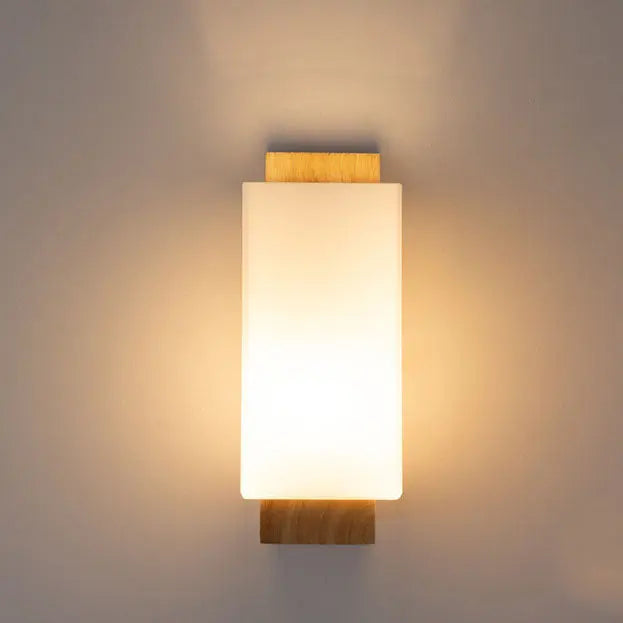 Modern Minimalist Solid Wood Square Glass Column 1-Light Wall Sconce Lamp Cuvalon