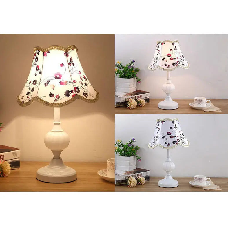 Nordic Vintage Floral Glass Fabric 1-Light Table Lamp Cuvalon