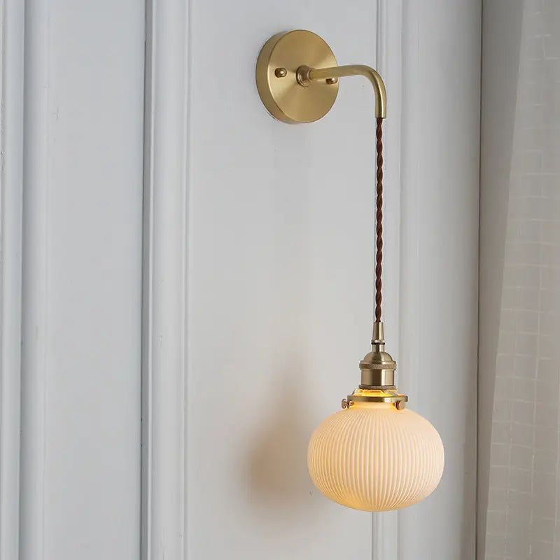Japanese Retro Minimalist Cylinder Oval Brass Lucite 1-Light Wall Sconce Lamp Cuvalon