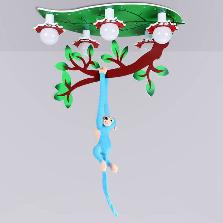 Contemporary Creative Kids Monkey Leaf Acrylic 5-Light Flush Mount Ceiling Light For Bedroom Cuvalon