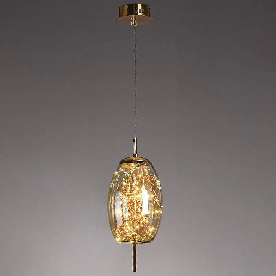 Contemporary Scandinavian Cylinder Oval Glass 1-Light Pendant Light For Bedroom Cuvalon
