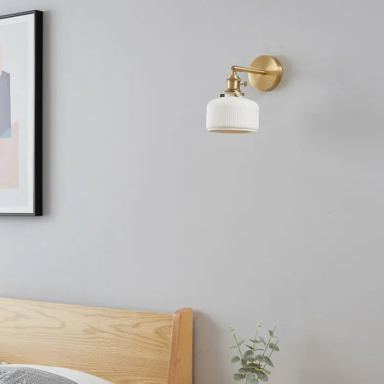 Modern Minimalist Striped Ceramic Jar 1-Light Wall Sconce Lamp Cuvalon