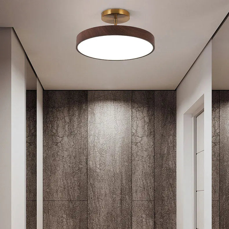 Japanese Wabi-sabi Minimalist Wood Grain Round LED Semi-Flush Mount Light Cuvalon