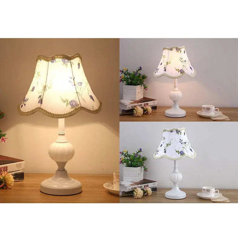 Nordic Vintage Floral Glass Fabric 1-Light Table Lamp Cuvalon