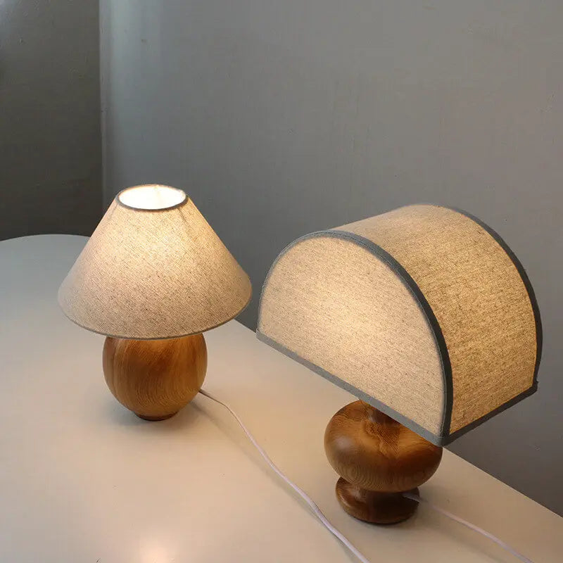 Japanese Wabi-sabi Vintage Solid Wood Fabric 1-Light Table Lamp Cuvalon