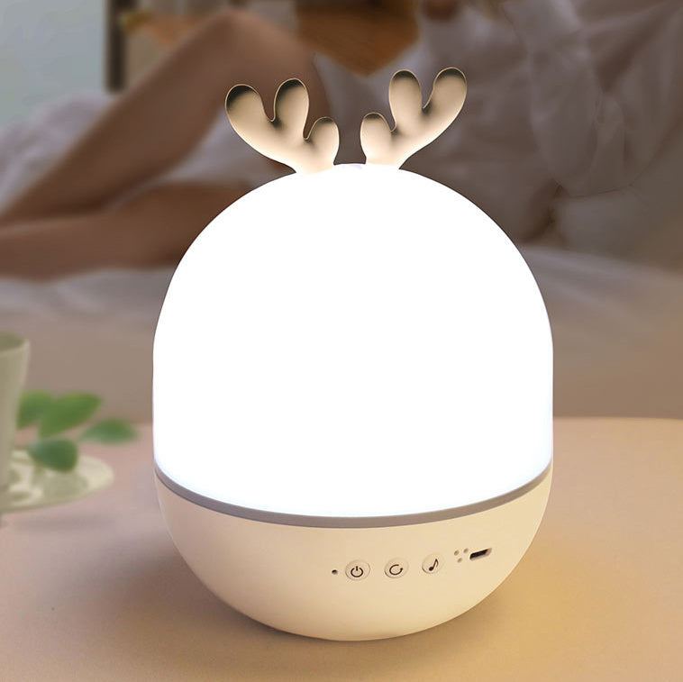 Contemporary Creative Kids Projectable Round Rabbit Deer ABS LED Table Lamp For Bedroom Cuvalon