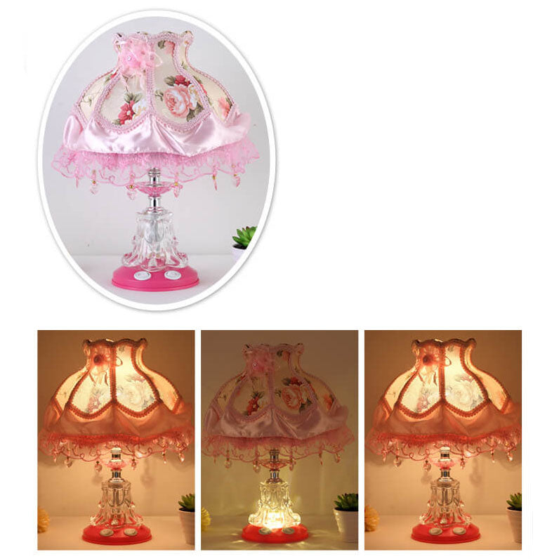 European Style Wedding Fabric Glass 1-Light Table Lamp Cuvalon