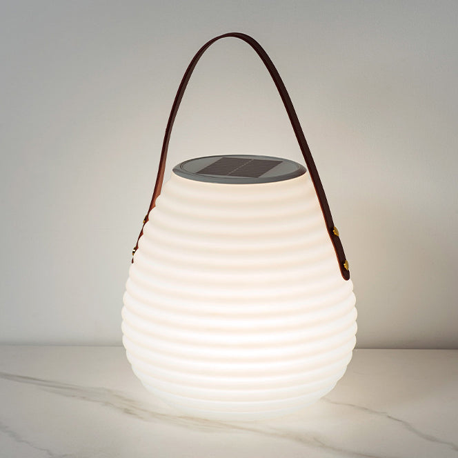 Modern Minimalist Solar Waterproof Leather PE Cylinder Striped Lantern Portable LED Landscape Lighting Outdoor Light For Outdoor Patio Cuvalon