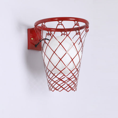 Modern Art Deco Kids Iron Glass Basketball Hoop 1-Light Wall Sconce Lamp For Bedroom Cuvalon