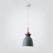 Contemporary Nordic Oak Wood Iron Bell Cone Dome 1-Light Pendant Light For Living Room Cuvalon